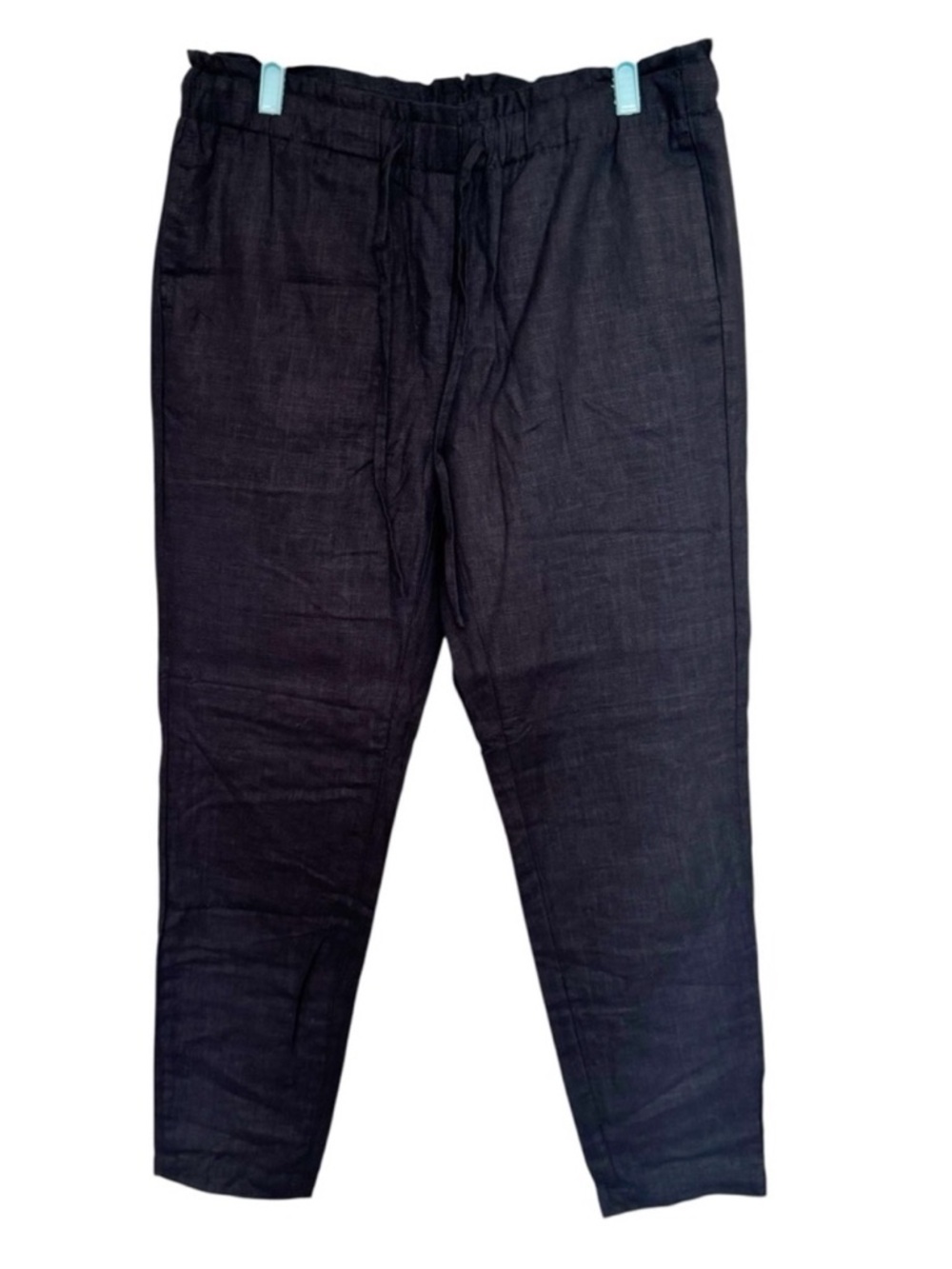 RW & CO. Black Linen and Viscose Drawstring Tapered Pants